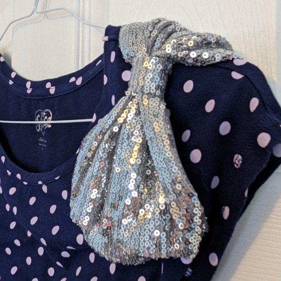 Justice Girls Navy Knit Top With Sequin Bow Shoulder Detail Size 14 (Bundle) - Picture 2 of 6